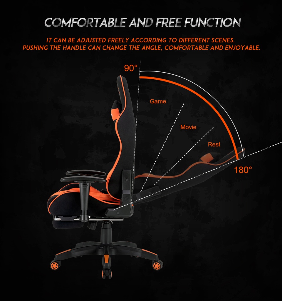 MEETION CHR25 2D Armrest Massage Gaming E-Sport Chair with Footrest Orange and Black