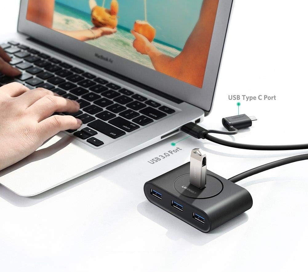 UGREEN 40850 - 2-in-1 4-Port USB 3.0 to USB-C and USB-A with 5Gbps Data Speed and OTG Function Compatible (1M) - Black
