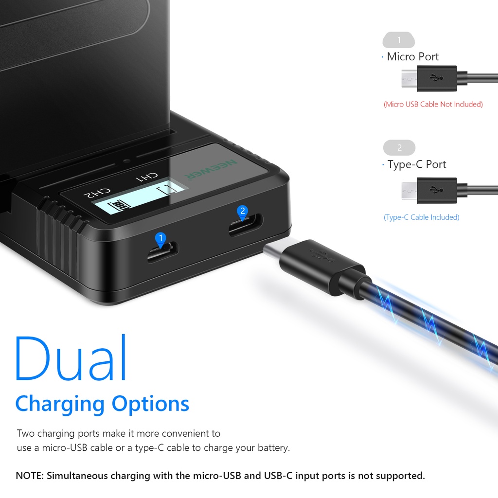 Neewer Dual USB Camera Battery Charger Compatible with NP-F970 NP-F960 NP-F950 NP-F930 NP-F770 NP-F750 NP-F570 NP-F550 10100251