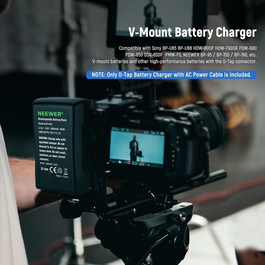 NEEWER D-Tap Battery Charger with 3.3ft/1m D-Tap Cable for V-Mounting/V-Lock/Gold Mounting Battery 10100810