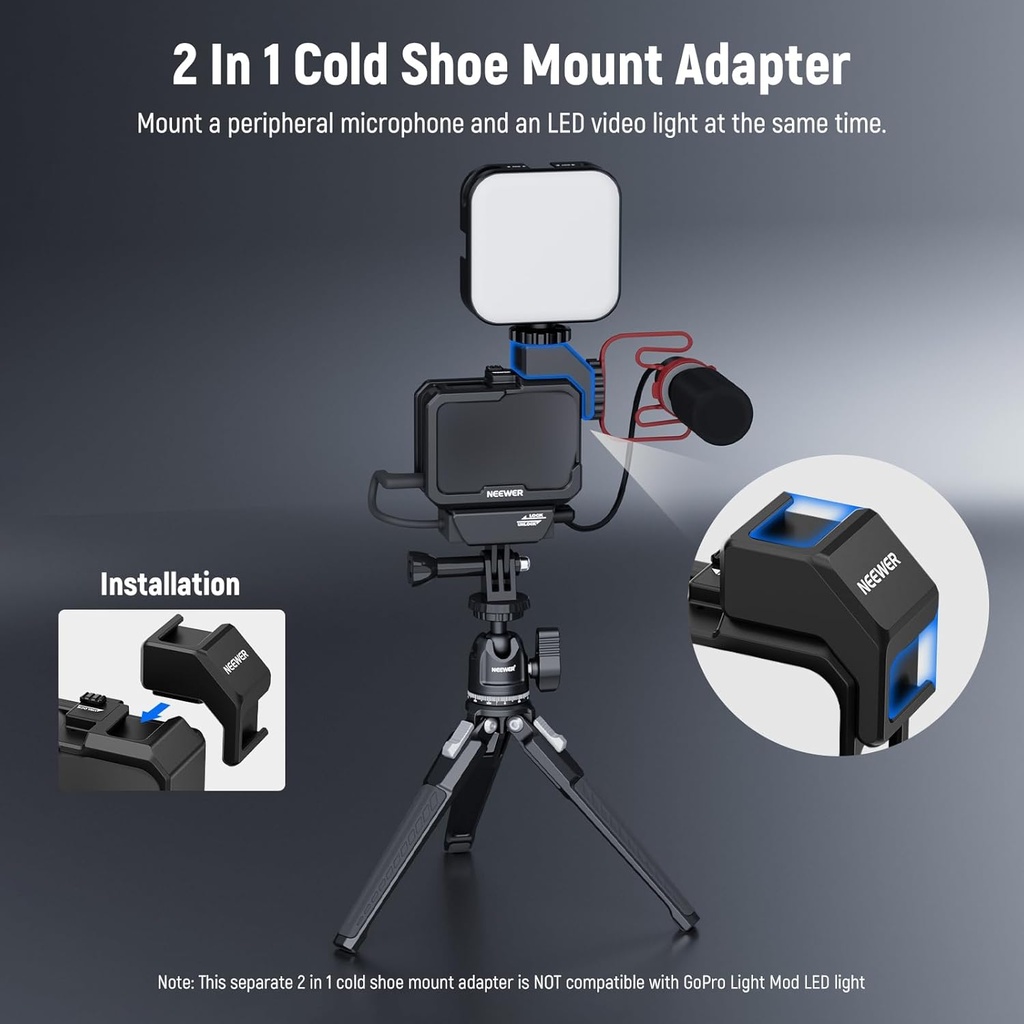 Neewer Video Rig Cage Compatible with GoPro Hero 13 12 11 10 9 Light Mod Max Lens Mod