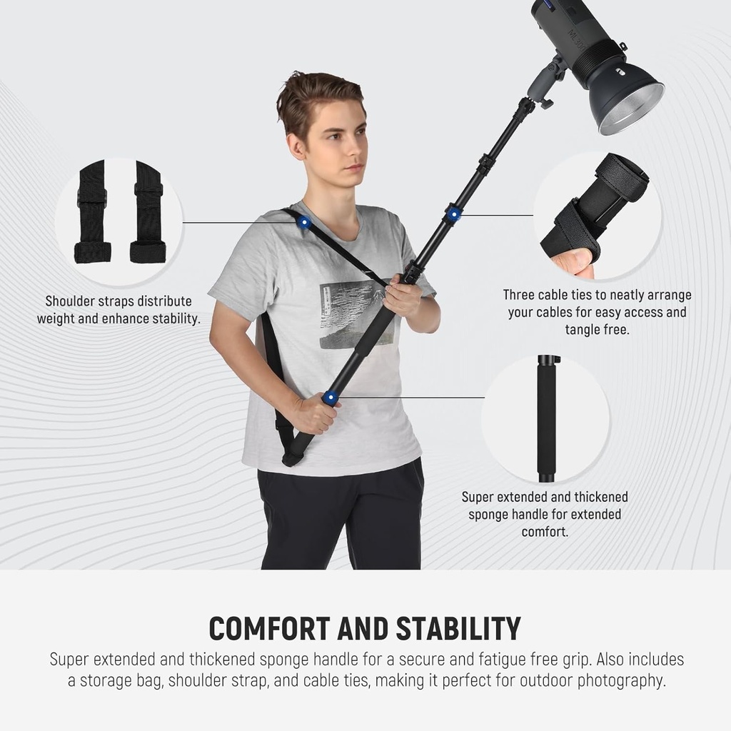 NEEWER 230cm Boom Pole Stand, Portable Telescopic Aluminum Handheld Light Stand 10102212