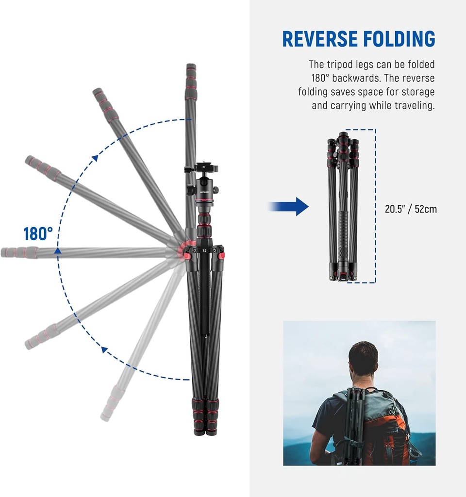 NEEWER Upgraded 200cm Carbon Fiber Camera Tripod Monopod with Telescopic 2 Section Center Axes 10101310