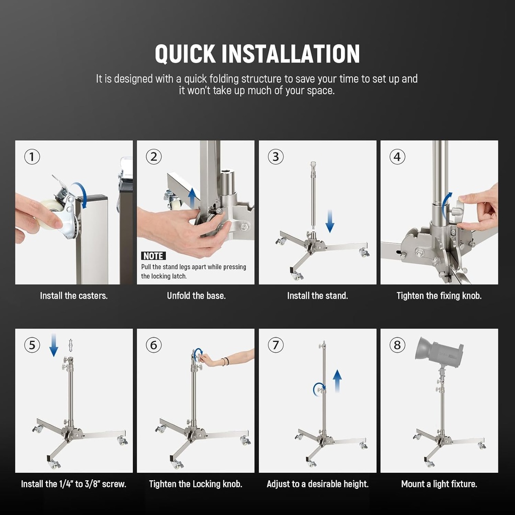 NEEWER Heavy Duty Light Stand with Casters, Max Height 98cm 10103529