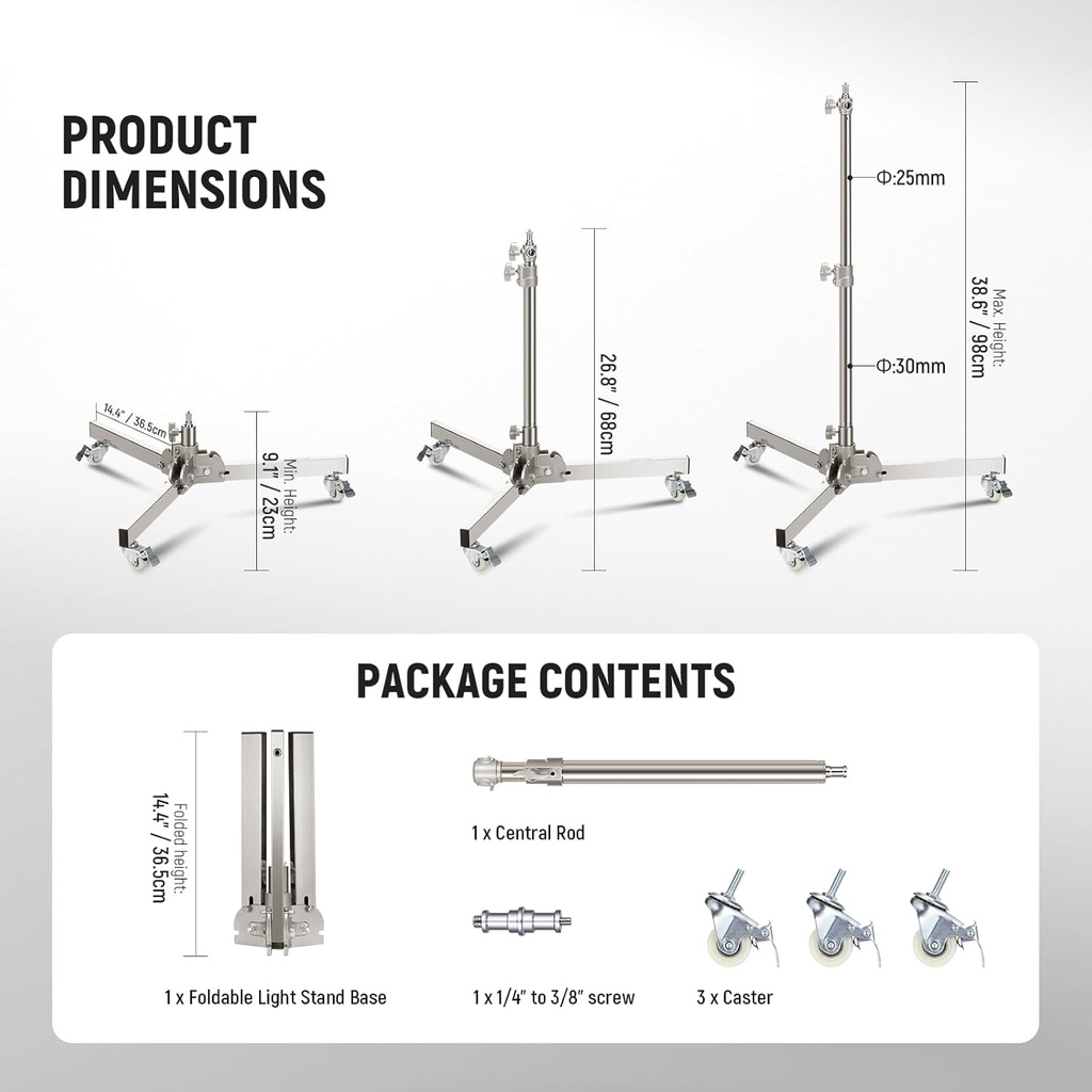 NEEWER Heavy Duty Light Stand with Casters, Max Height 98cm 10103529