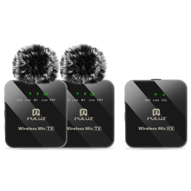 PULUZ PU3154B  2 TX + 1 RX Wireless Lavalier Microphone (Black)