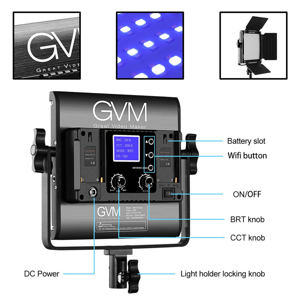 GVM 800D-RGB-3L Kit of 3 LED lights
