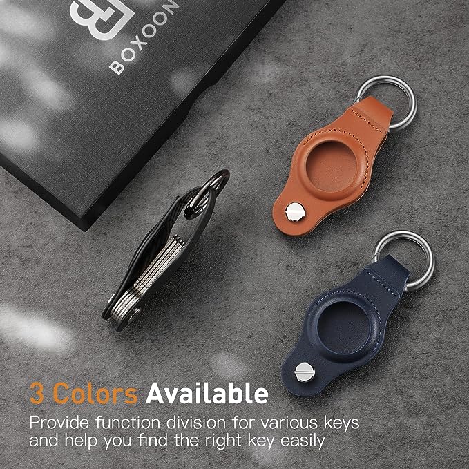 boxoon Key Holder for AirTag, Compact Leather Key Organizer and Case for Apple Air Tag