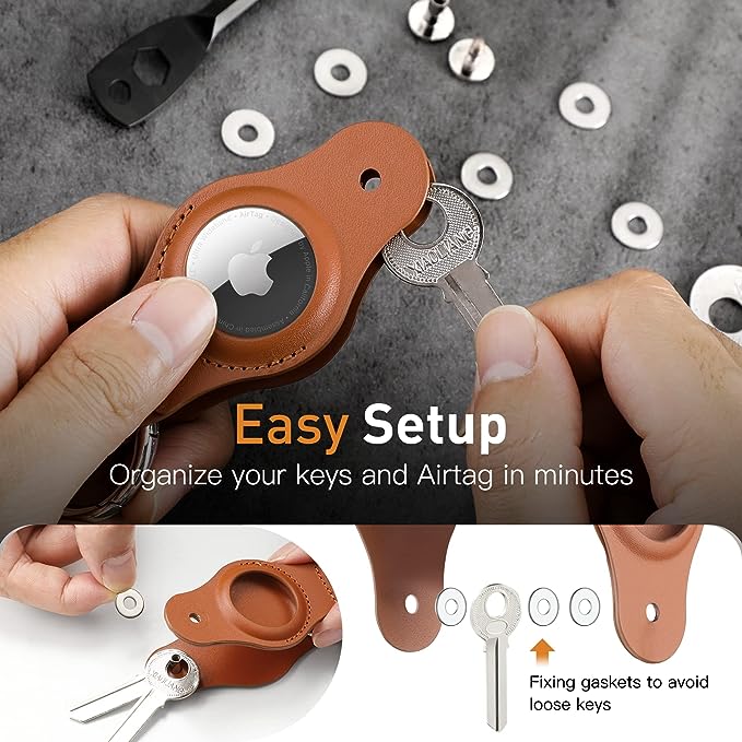 boxoon Key Holder for AirTag, Compact Leather Key Organizer and Case for Apple Air Tag