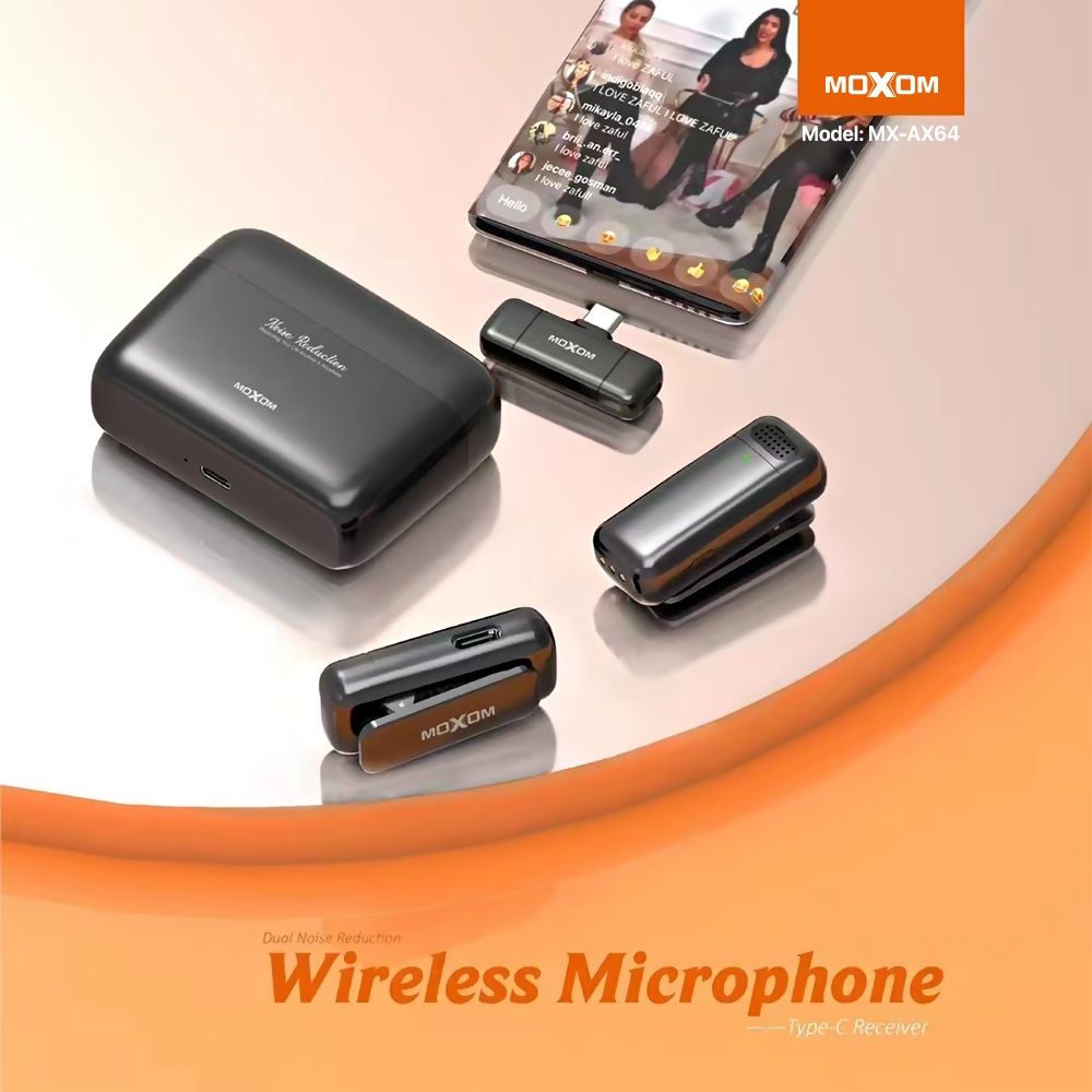 MOXOM MX-AX64, Dual Noise Reduction Wireless Microphone, Type-C Plug Receiver.