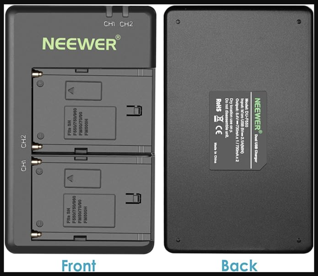 Neewer 2-Pack 6600mAh Li-ion Replacement Battery with USB Charger, Compatible with Sony NP-F970 F960 F950 F770 F750 F570 F550, Handycams and Neewer Led Light, Monitor, Motorized Slider