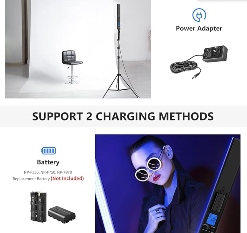 Neewer 2.4G RGB LED Video Light Stick 2-Pack Photography Lighting Set with Remote Control, 21W Dimmable 3200K ~ 5600K/CRI95+/360°Full Colour/10-Scene Effect with Stand and Bag for Studio