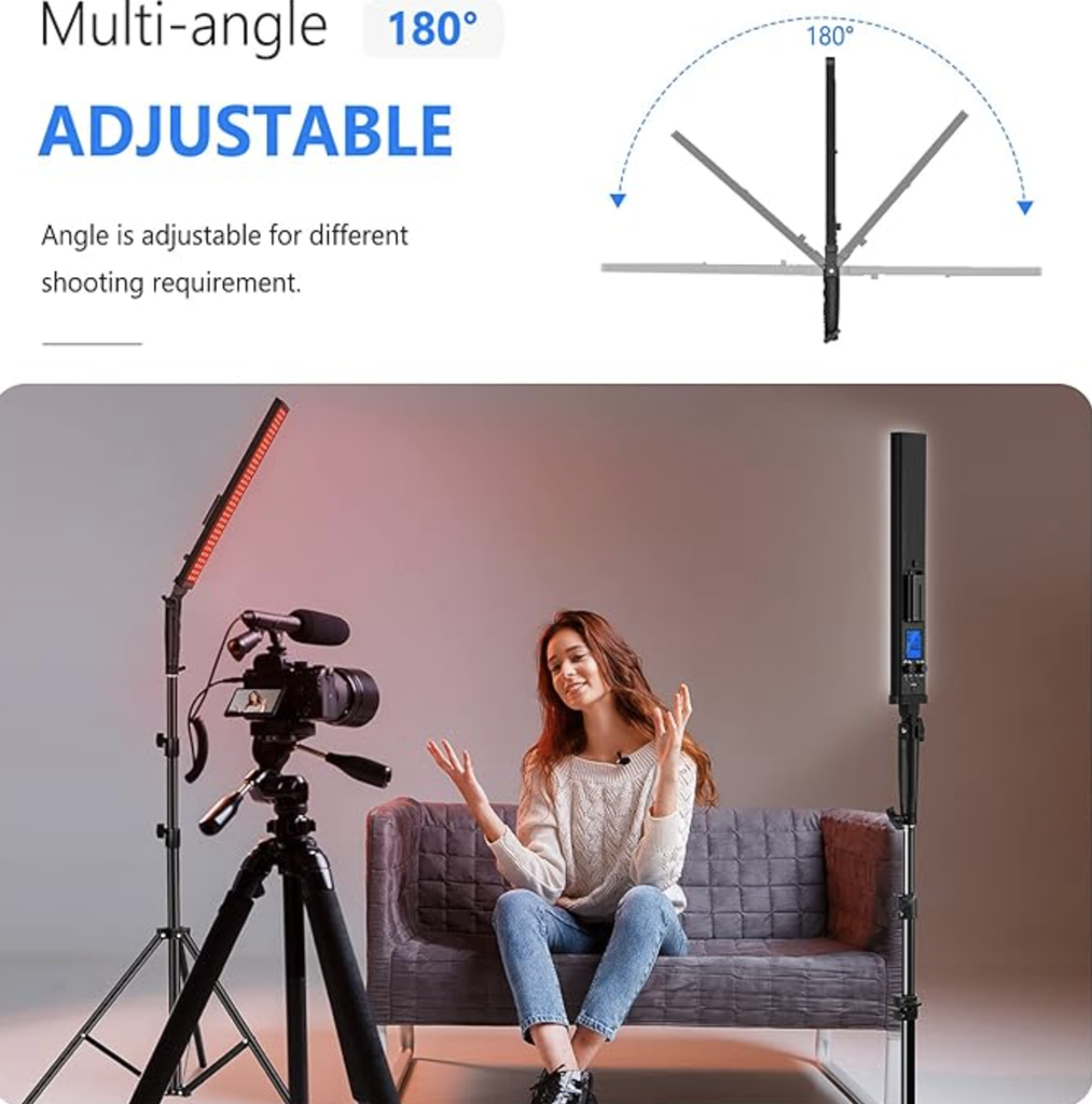 Neewer 2.4G RGB LED Video Light Stick 2-Pack Photography Lighting Set with Remote Control, 21W Dimmable 3200K ~ 5600K/CRI95+/360°Full Colour/10-Scene Effect with Stand and Bag for Studio