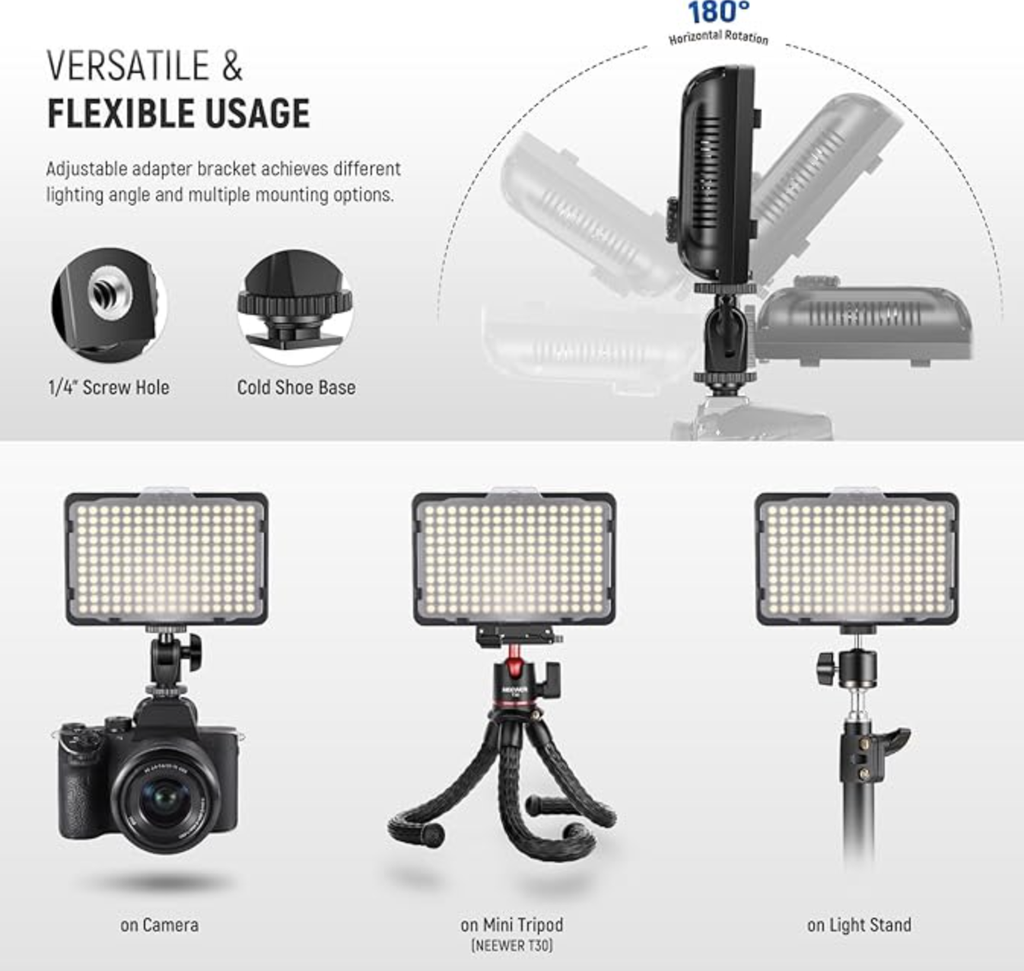 Neewer 176 LED Video Light Lighting Kit: Dimmable 176 LED Panel, with 2200mAh Li-ion Battery, USB Battery Charger and Carrying Case for Product and Portrait Photography