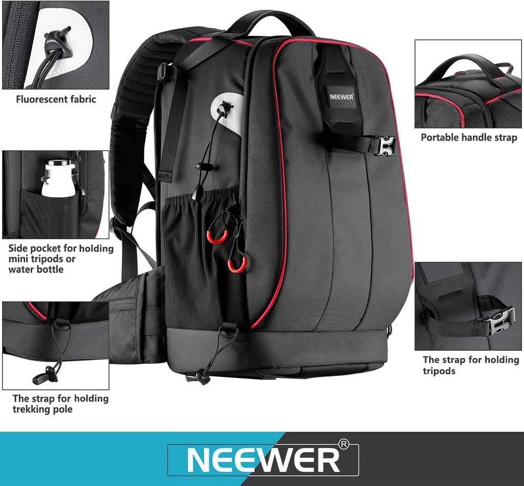 Neewer Pro Camera Case Waterproof Shockproof Adjustable Padded Camera Backpack Bag with Anti-theft Combination Lock for DSLR,DJI Phantom 1 2 3 Professional Drone Tripods Flash Lens and Other Accessory