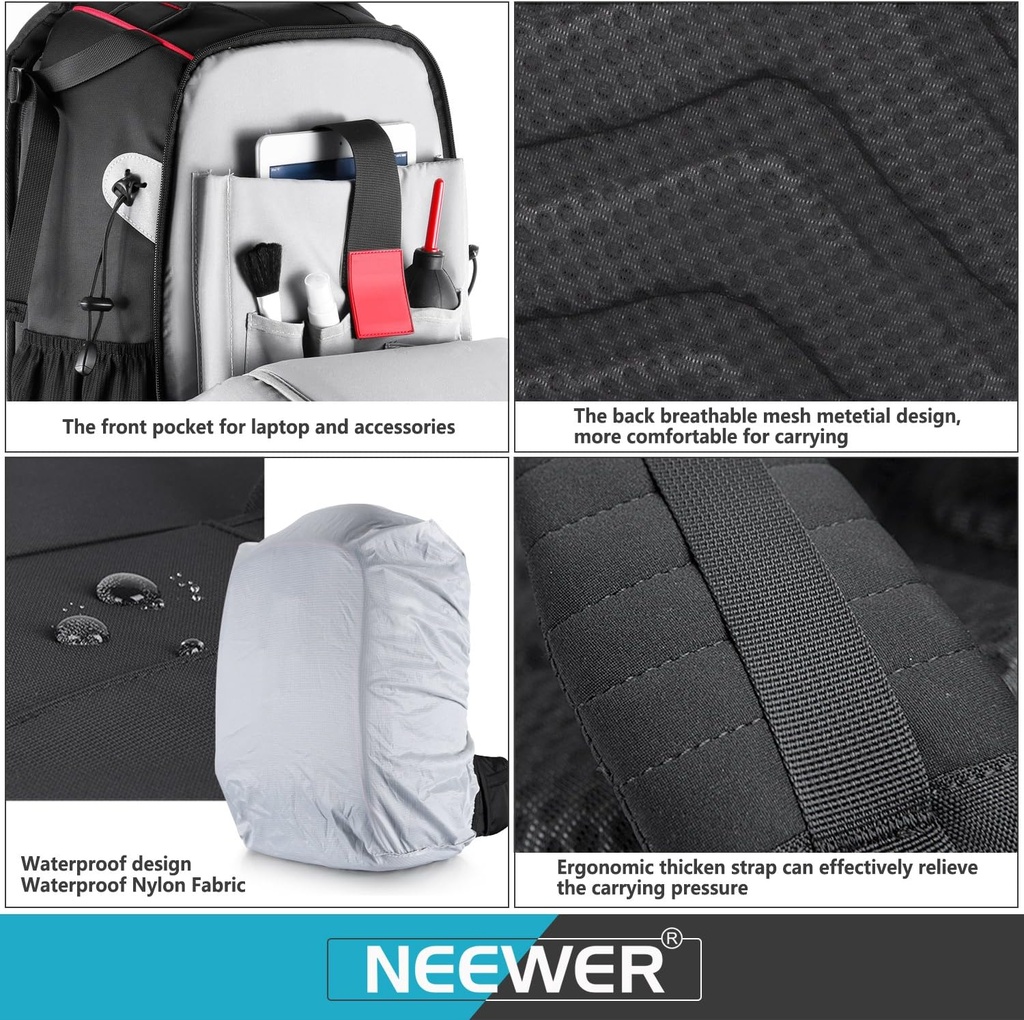 Neewer Pro Camera Case Waterproof Shockproof Adjustable Padded Camera Backpack Bag with Anti-theft Combination Lock for DSLR,DJI Phantom 1 2 3 Professional Drone Tripods Flash Lens and Other Accessory
