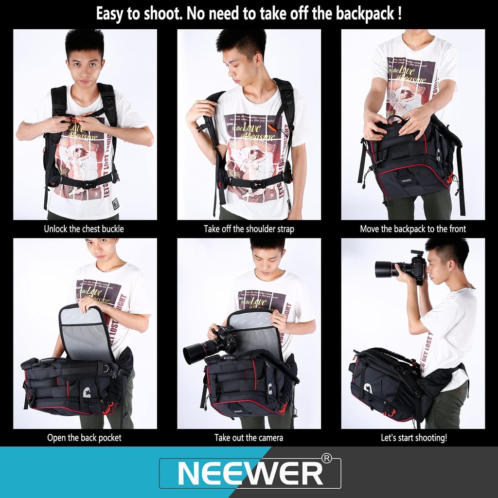 Neewer Pro Camera Case Waterproof Shockproof Adjustable Padded Camera Backpack Bag with Anti-theft Combination Lock for DSLR,DJI Phantom 1 2 3 Professional Drone Tripods Flash Lens and Other Accessory