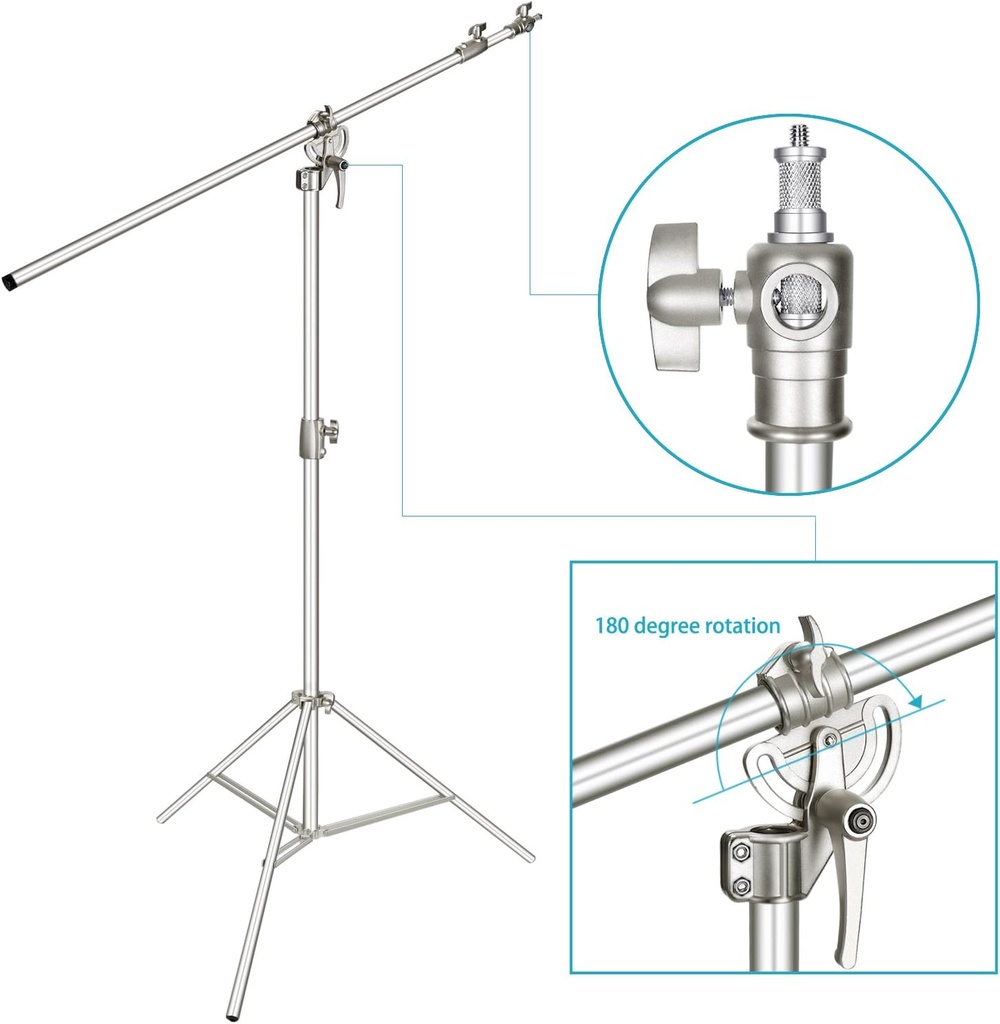 Neewer Photo Studio 2-in-1 Light Stand c-stand 120-380 cm Adjustable Height with 85-inch Boom Arm and Sandbag,Aluminum Alloy,for Supporting Umbrella Softbox Flash for Portrait Video Photography(Silver)