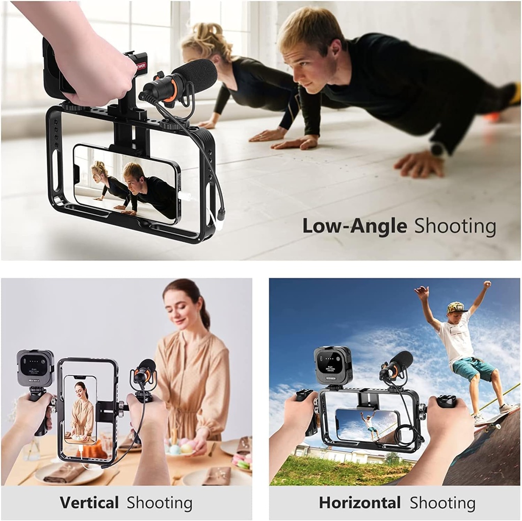 NEEWER Universal Phone Video Rig Kit Compatible with iPhone 14 Plus 14 13 12 Pro Android, Aluminum Handheld Phone Cage with Silicone Handles, Video Stabilizer Rig for Vlog Videography Live Streaming