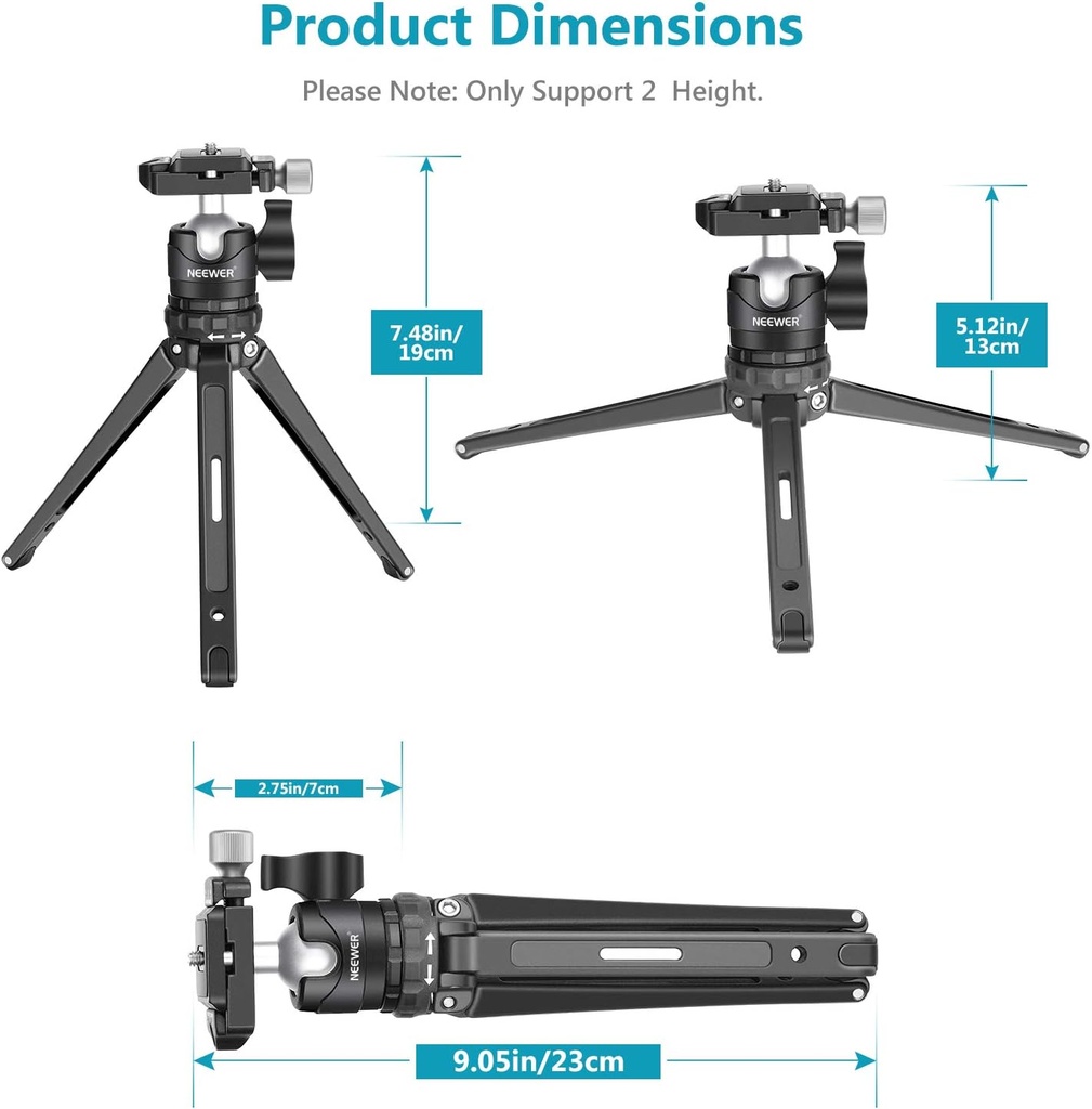 NEEWER Mini Tripod for Camera, Compact Desktop Tripod with 360° Low Profile Ball Head, 1/4" Arca Type QR Plate for DSLR Action Camera Phone Holder for Stream Travel Vlogging, Max Load 17.6lb/8kg