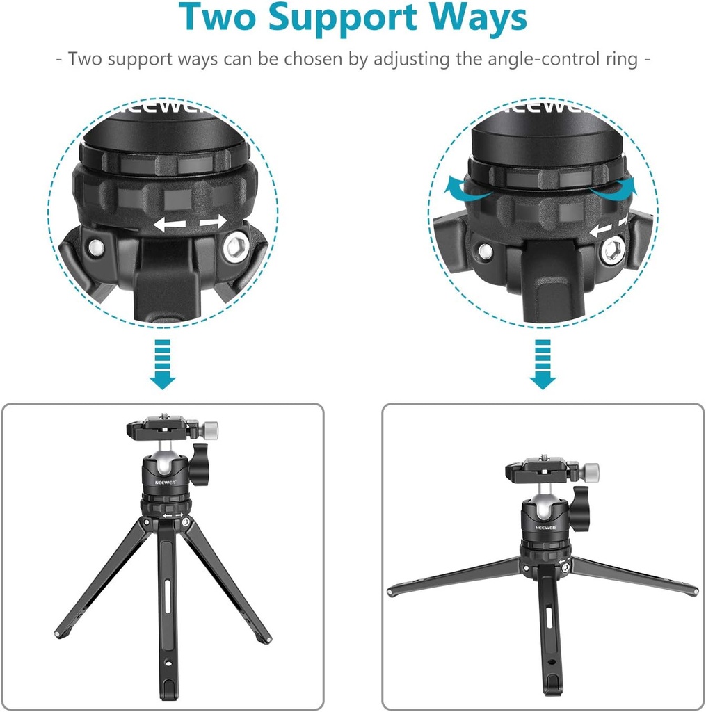 NEEWER Mini Tripod for Camera, Compact Desktop Tripod with 360° Low Profile Ball Head, 1/4" Arca Type QR Plate for DSLR Action Camera Phone Holder for Stream Travel Vlogging, Max Load 17.6lb/8kg