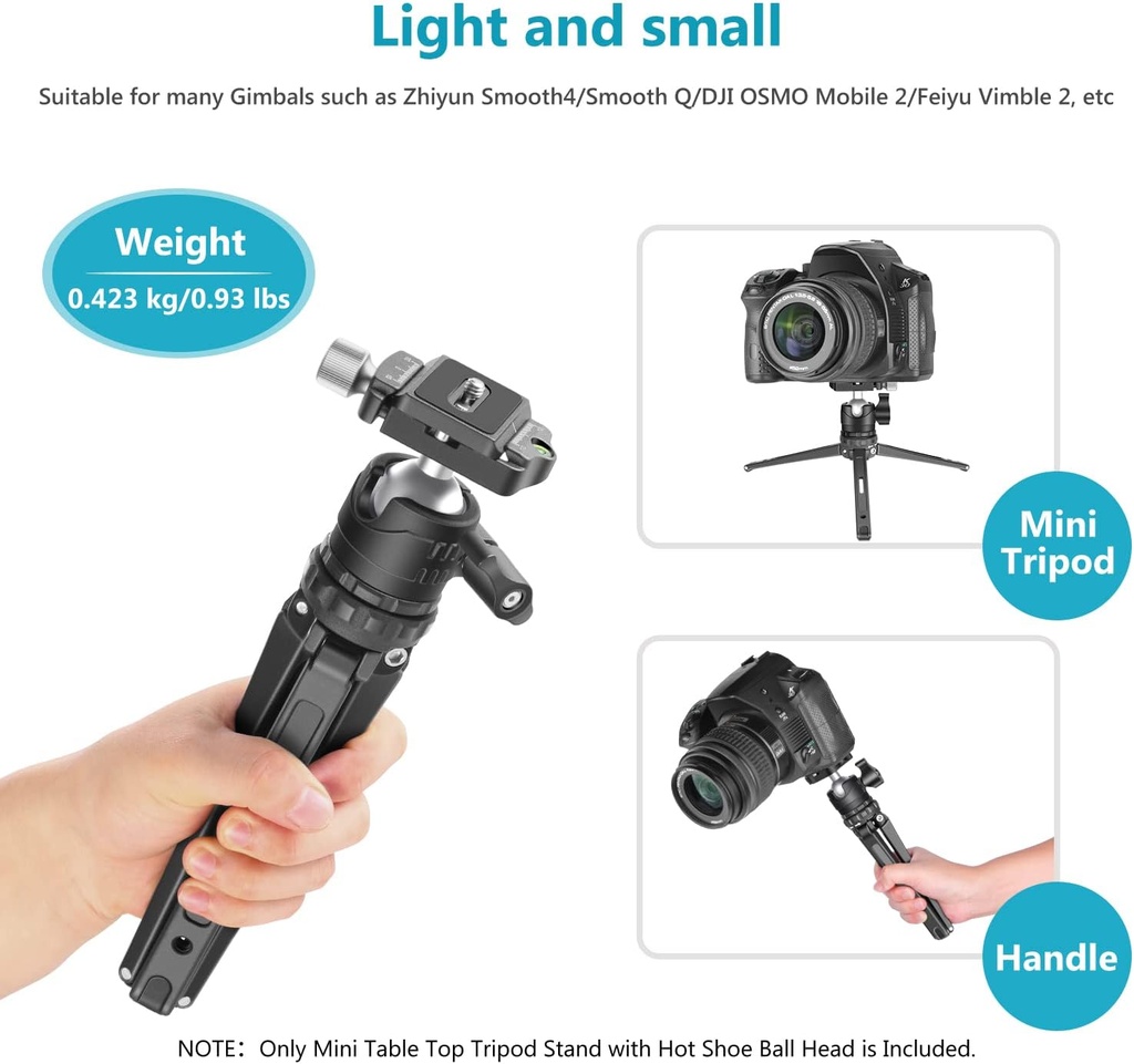 NEEWER Mini Tripod for Camera, Compact Desktop Tripod with 360° Low Profile Ball Head, 1/4" Arca Type QR Plate for DSLR Action Camera Phone Holder for Stream Travel Vlogging, Max Load 17.6lb/8kg