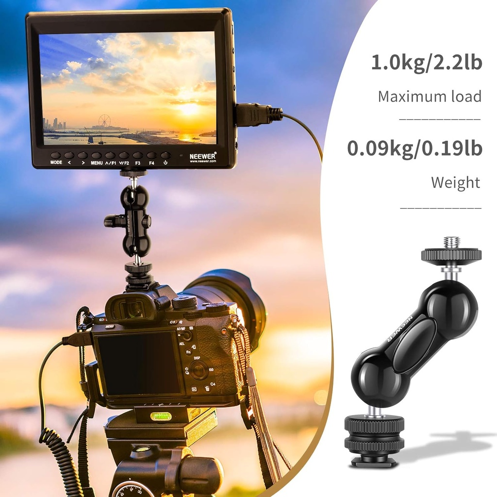 Neewer Cool Ballhead Multi-Function Double Ball Head with Cold Shoe Mount and 1/4" Screw for DSLR Cameras, Camcorders, Camera Cage, Monitor, LED Light, Load up to 2.2lb/1kg — ST13