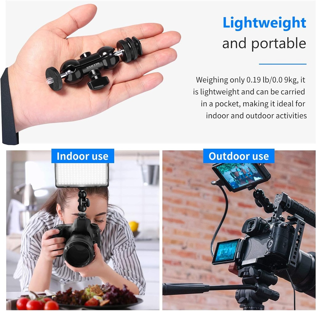 Neewer Cool Ballhead Multi-Function Double Ball Head with Cold Shoe Mount and 1/4" Screw for DSLR Cameras, Camcorders, Camera Cage, Monitor, LED Light, Load up to 2.2lb/1kg — ST13