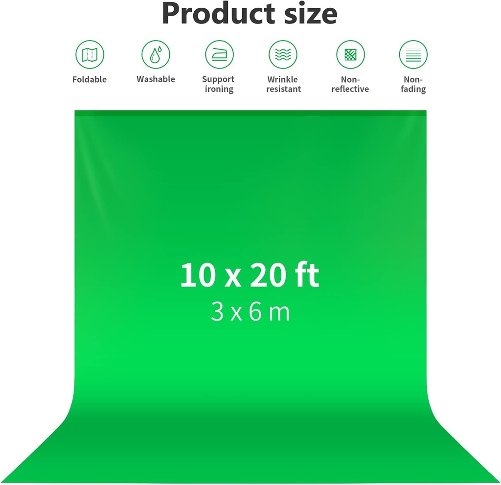 Neewer 10x20 ft/3x6 Meters Photography Backdrop Background, Green Chromakey Muslin Background Screen for Photo Video Studio, Zoom, YouTube, Gaming (Background Only)