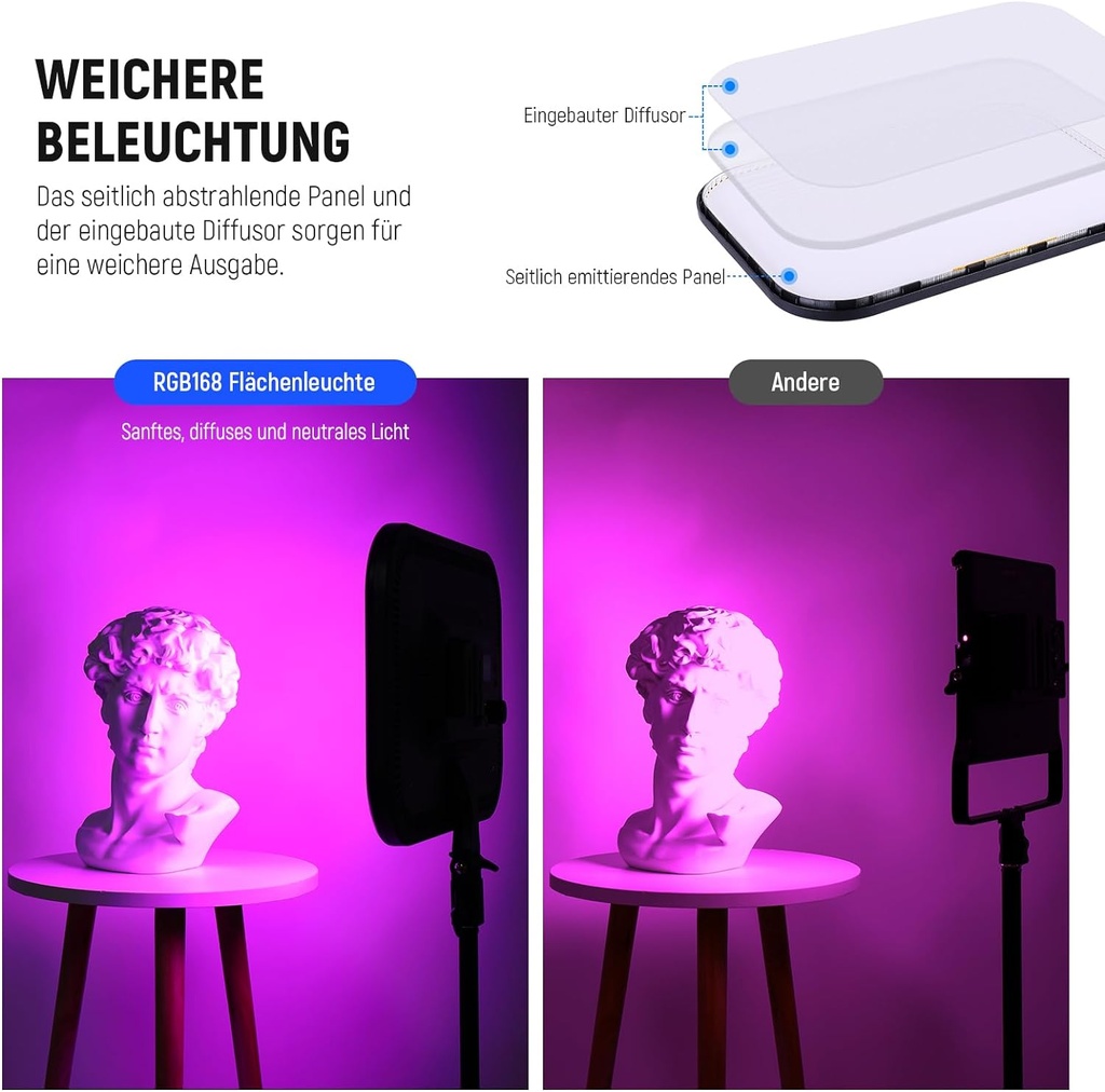 NEEWER RGB168 18.3 Inch RGB LED Video Light with Tripods, Pack of 2, with App Control, 360° Full Colour, 60 W, Dimmable, 2500 K-8500 K, RGB Video Studio Light, CRI 97+, 17 Scene Effects for