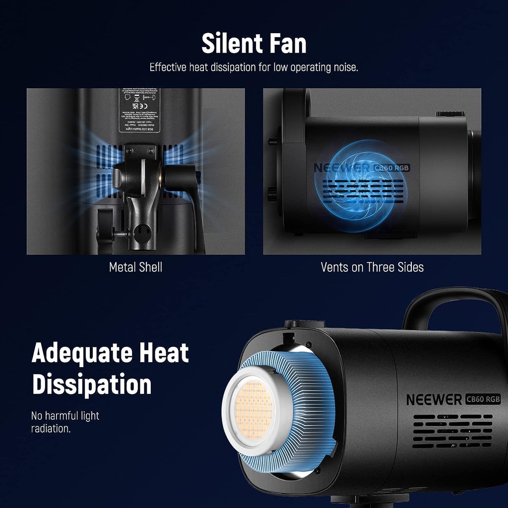 NEEWER CB60 RGB 70W LED Video Light with App Control, Bowens Mount COB Full Color Continuous Output Lighting 18000Lux/1m CCT 2700K-6500K CRI97+ 17 Scenes for Photography/Studio Video Recording