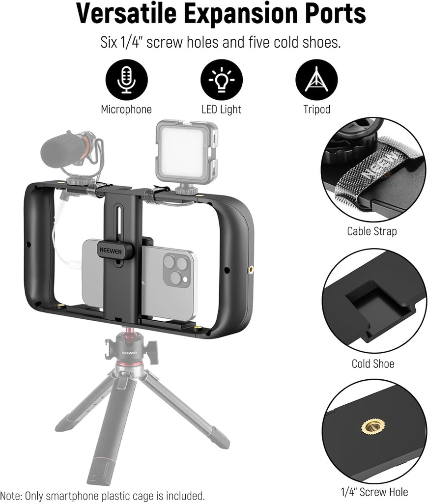 NEEWER Smartphone Video Rig, Phone Video Stabilizer Grip Vlogging Cage with Cold Shoe Tripod Mount, Phone Rig for Videomaker Film Maker Video grapher Compatible with iPhone Samsung and More, A104