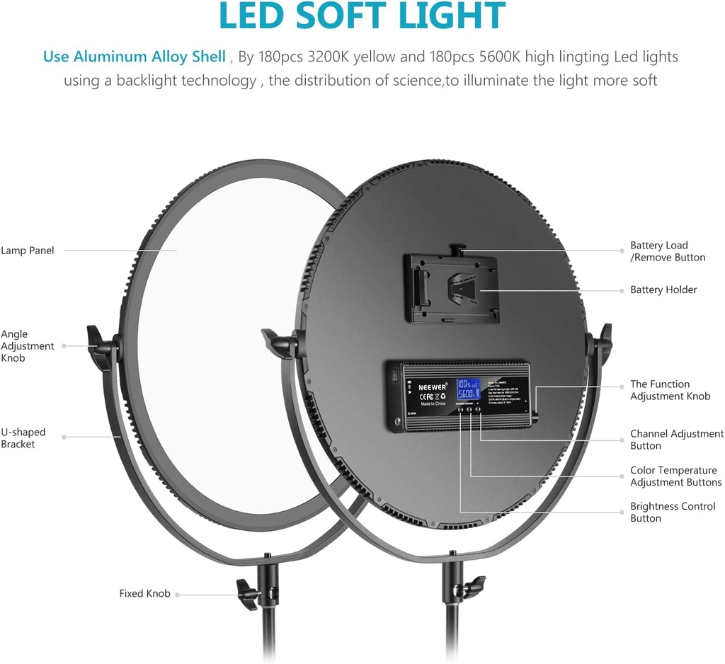 NEEWER LED Two-Tone Studio Round Lighting, Ultra Thin Studio Edge Flapjack Light, 45.5 cm 70 W Dimmable Portrait Light with Power Supply/2.4G Wireless Remote Control (Battery/Light Stand Not Included)