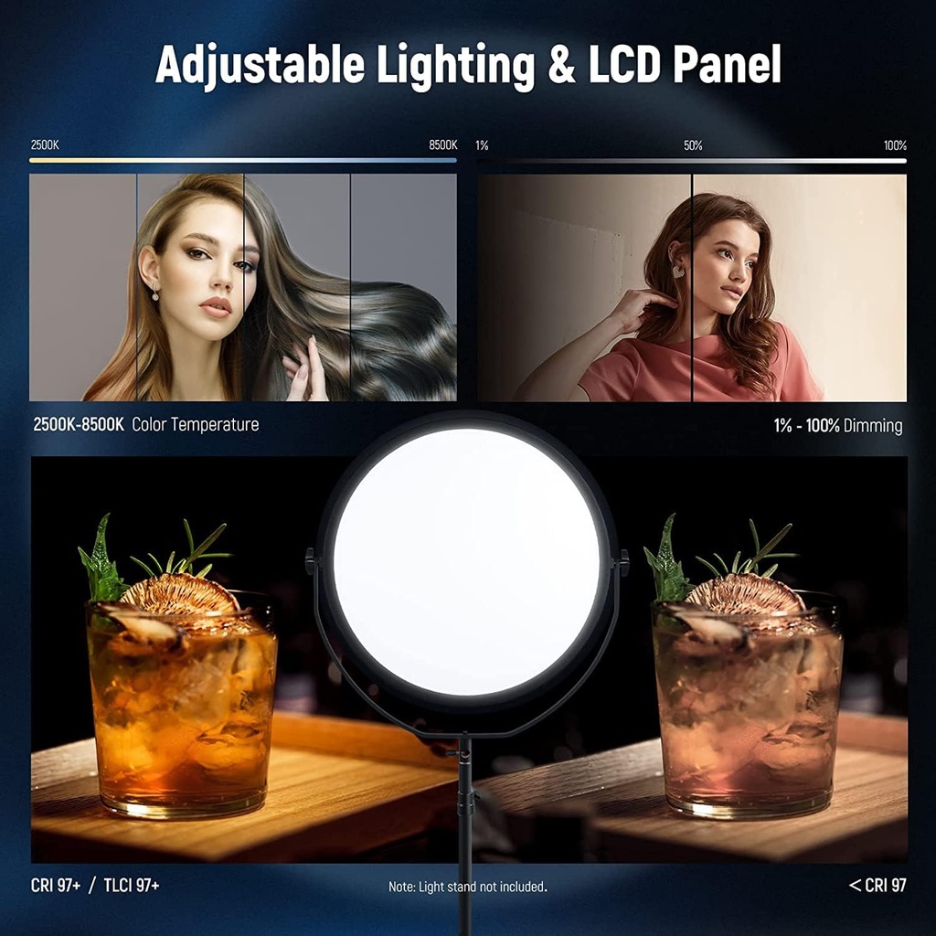 NEEWER Round Panel Video Light with 2.4G & DMX Control, 24 Inch 120 W Bi-Colour Edge Lighting LED Flapjack Light with Bag and 2.4G Remote Control (No Battery), Ultra Soft Fill Light, NL-500ARC