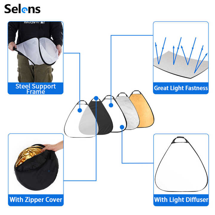 Selens 5 in 1 Triangle 80cm Light Reflector Photography Collapsible Portable with Handle for Photo Studio Portrait Shooting