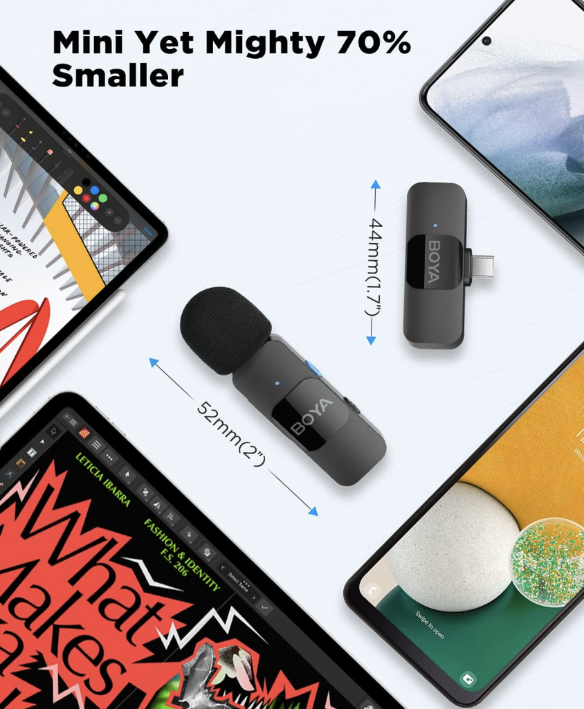 BOYA BY-V10 USB-C Wireless Microphone,Mini Lapel Mic with Noise Cancelling Compatibale with Android/Type-C Smartphone Recording