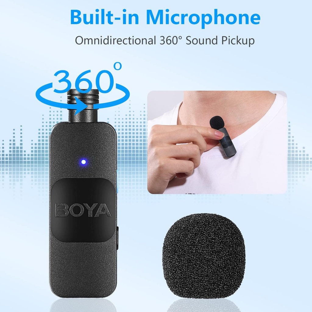 BOYA BY-V1 Professional 2.4GHz Wireless Lavalier Microphone System, 164ft Range, Lapel Microphone for iPhone , iPad - Cordless Omnidirectional Condenser Mic