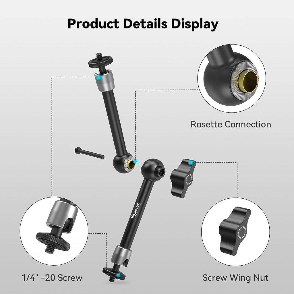 SmallRig 9.5 inch Adjustable Articulating Magic Arm with Both 1/4" Thread Screw for LCD Monitor/LED Lights - 2066B