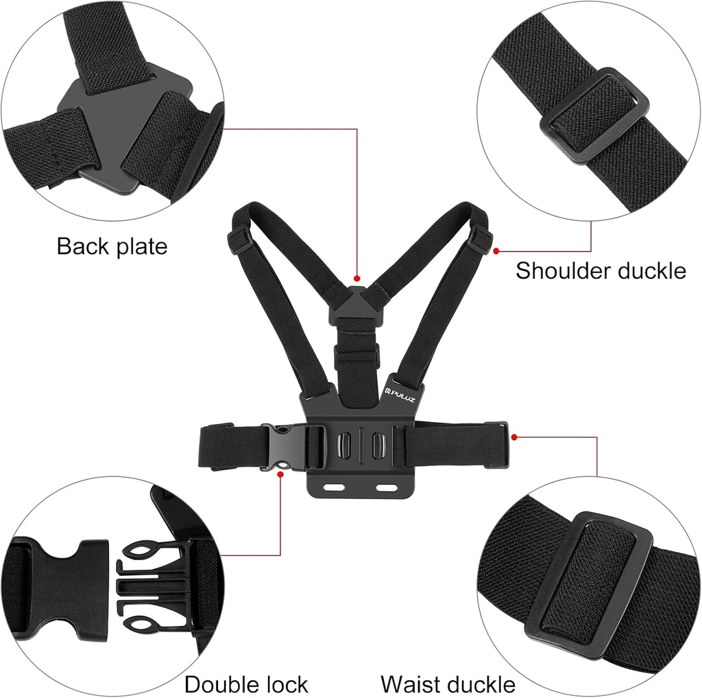 Puluz PU905 PU26 Chest Strap Kit for GoPro & Cell Phone Chest Mount, Adjustable Body Mount Belt for POV/VLOG