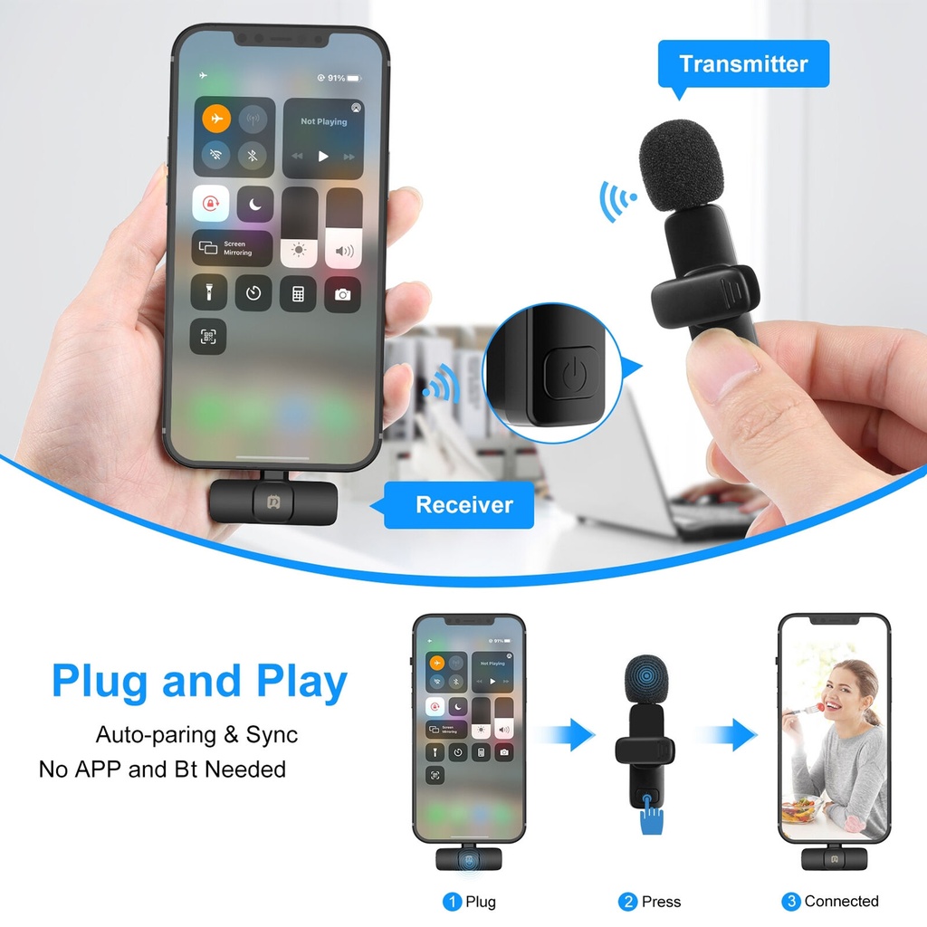 PULUZ PU3150B WIRELESS MICROPHONE (2X MICROPHONES + 1X RECEIVER) FOR IPHONE / IPAD