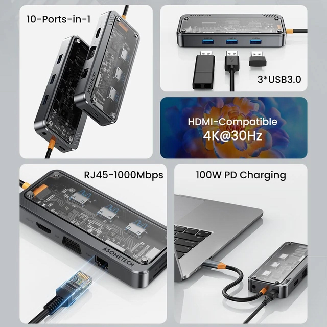 4K 5GB USB C Hub Dock Station Type C To HDMI-Compatible Ethernet Port RJ45 PD 100W Adapter For Macbook USB 3.0 Hub Laptop Tablet