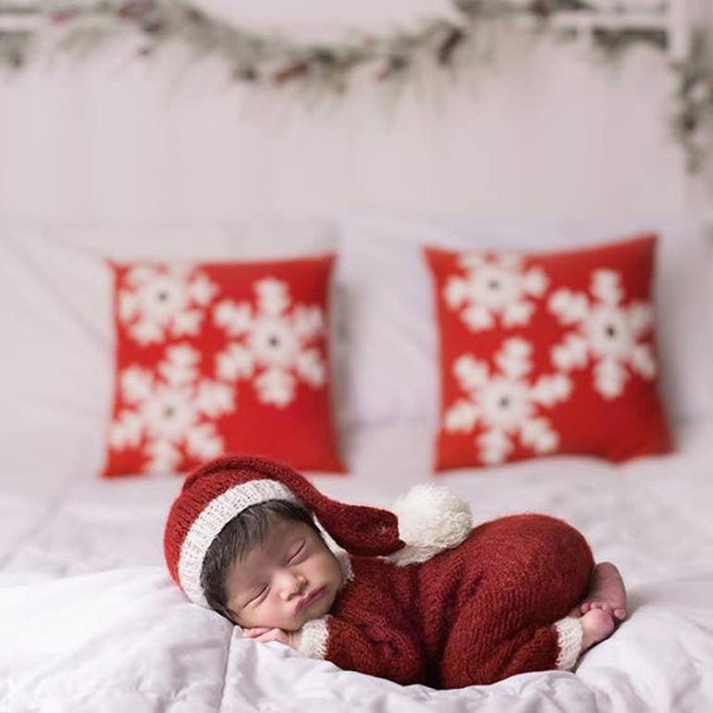 Newborn Photography Clothing Mohair Christmas Hat+Jumpsuit 2Pcs/set Studio Infant Photo Prop Accessories Santa Costume Outfits