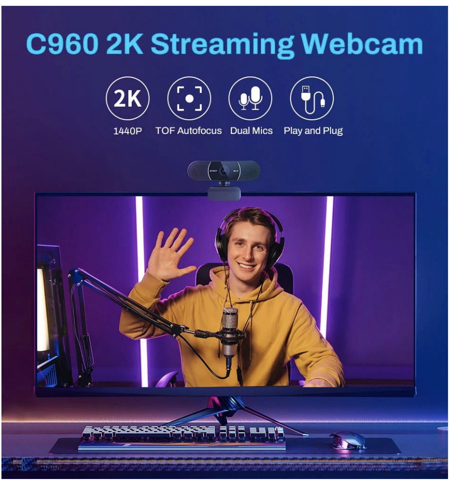 Webcam 2K Web Camera 1080P Autofocus Streaming Camera 2K With Microphone USB
