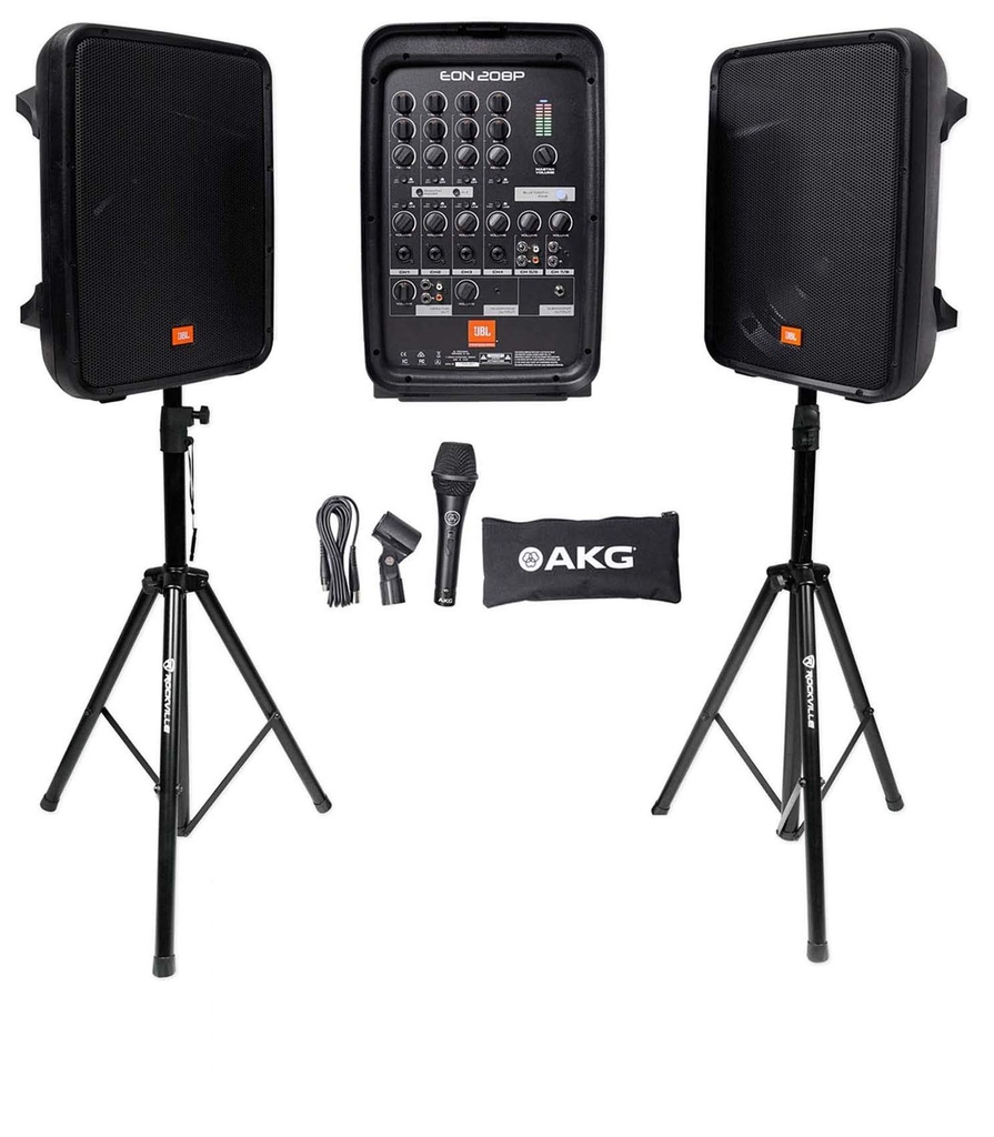 JBL EON208P Portable PA System w/8" Speakers+ Mixer+ Microphone+ Stands