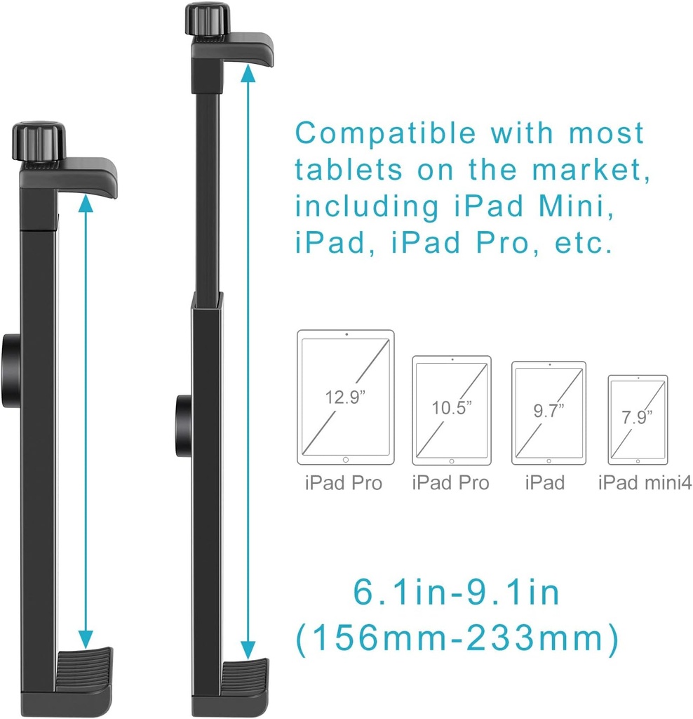 Neewer iPad Tablet Tripod Mount Adapter Holder, 6.3-9.25 inches/16-23.5 centimeters Adjustable Clamp