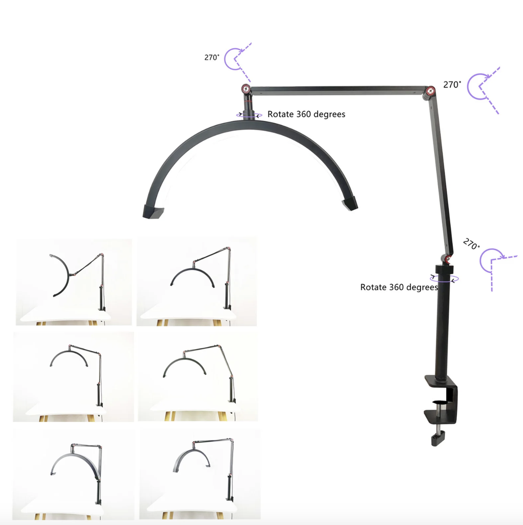 HD-M3X 16 inch Desktop LED Video Light Half-Moon Shaped Fill Light Dimmable with C-Clamp Table Mount for Makeup Live Streaming