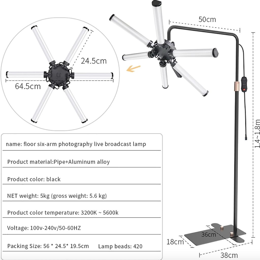 HD-M26X Led Star Light for Eyelash Extension, Makeup, 3200-5600k Filming & Photography Standing Lamp with Phone Holder, 360° Rotation Lash Light,Black