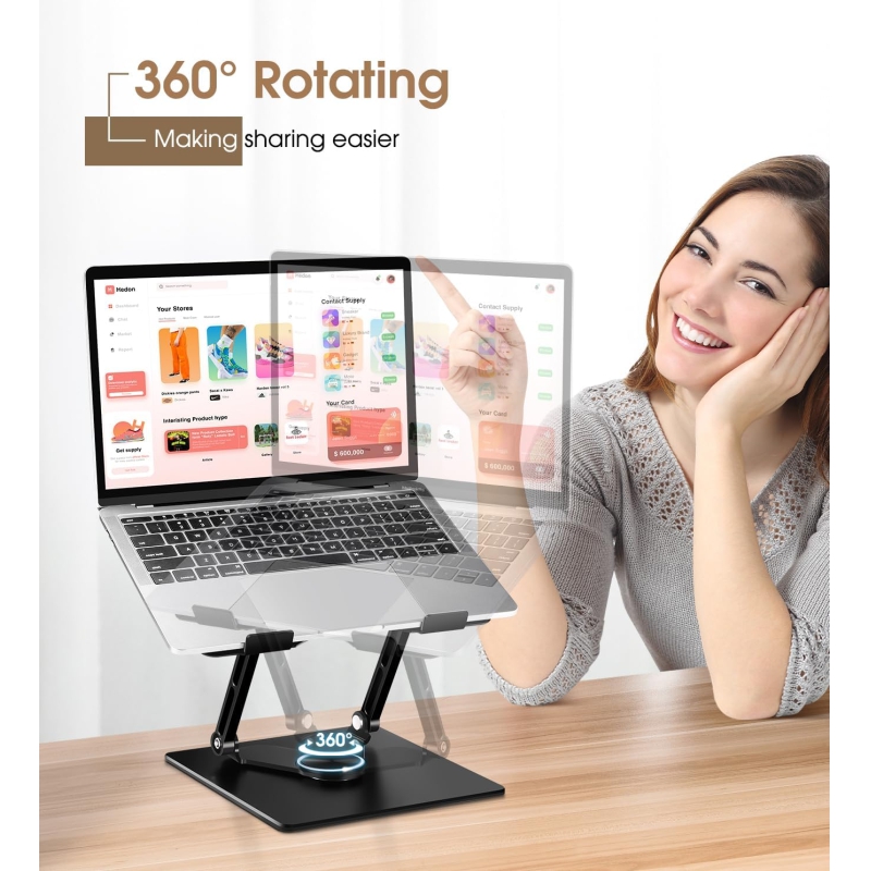 Rotating Aluminum Laptop Stand YL-906 with 2 Cooling Fans up to 15.6'' Black