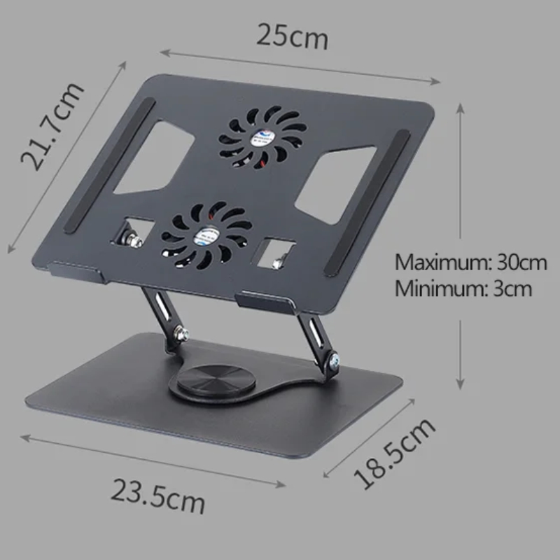 Rotating Aluminum Laptop Stand YL-906 with 2 Cooling Fans up to 15.6'' Black
