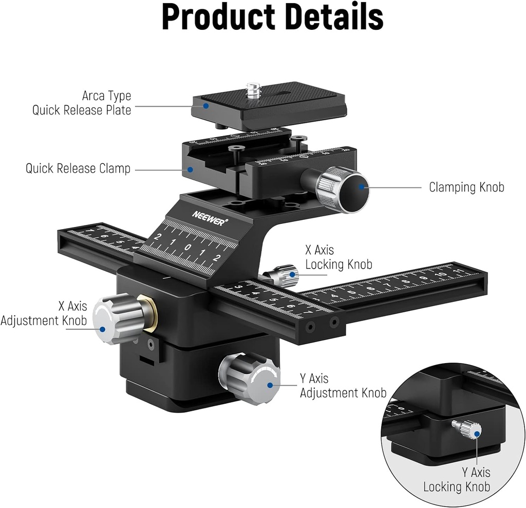 NEEWER 4-Way Macro Focusing Rail Slider with Quick Release Plate